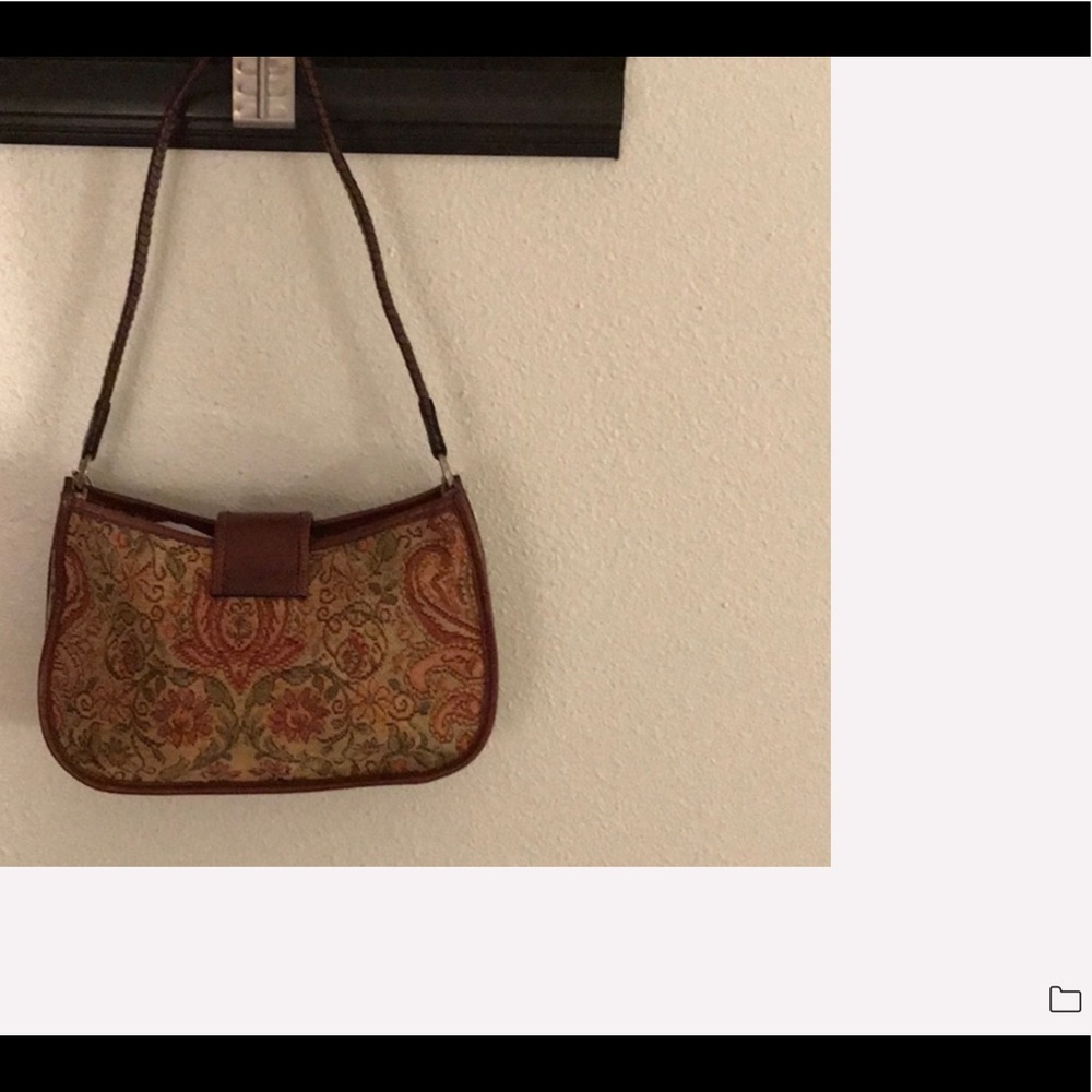 FOSSIL PAISLEY LEATHER SILVER HEART TAPESTRY BAG